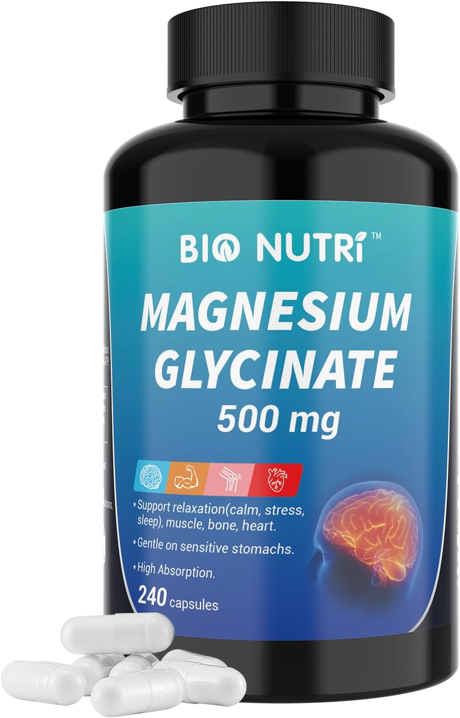 BIO NUTRI Magnesium Glycinate 500mg 240 Capsules High