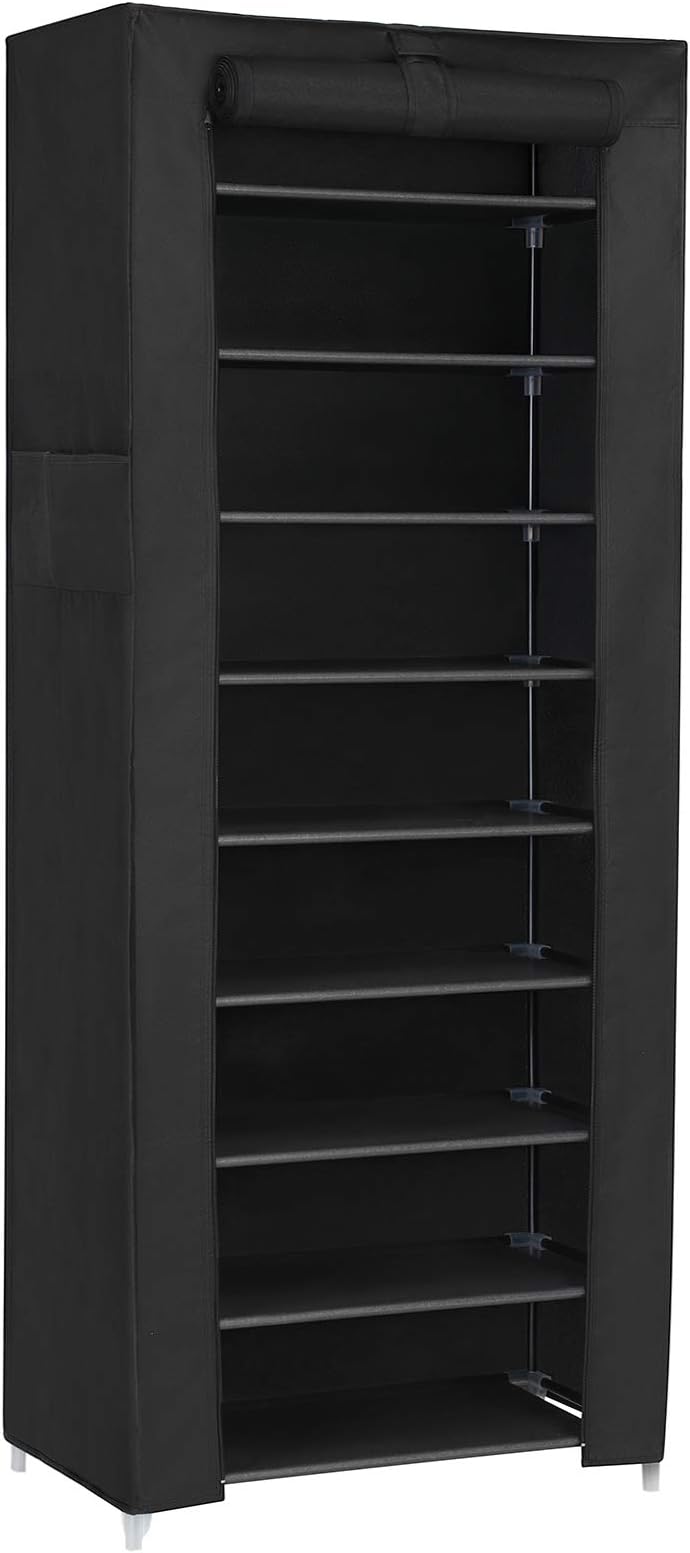 Songmics 10 Tier Shoe Rack Cabinet For 27 Pairs Of Shoes Standing Storage Organizer 58 X 28 X 160 Cm Black Rxj10H