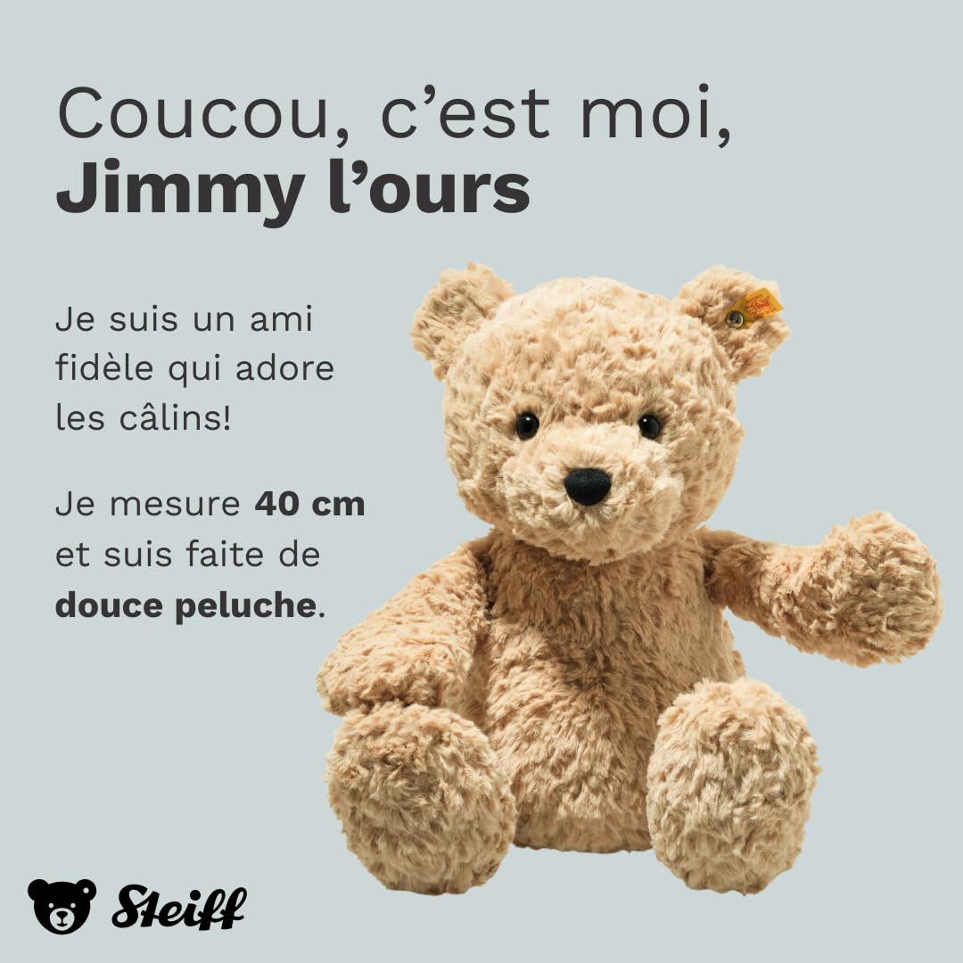 Steiff Ours Teddy Jimmy, Adorable Peluche, Enfants, Garçons et Filles, Friends, 40 cm, Marron Clair, 113512