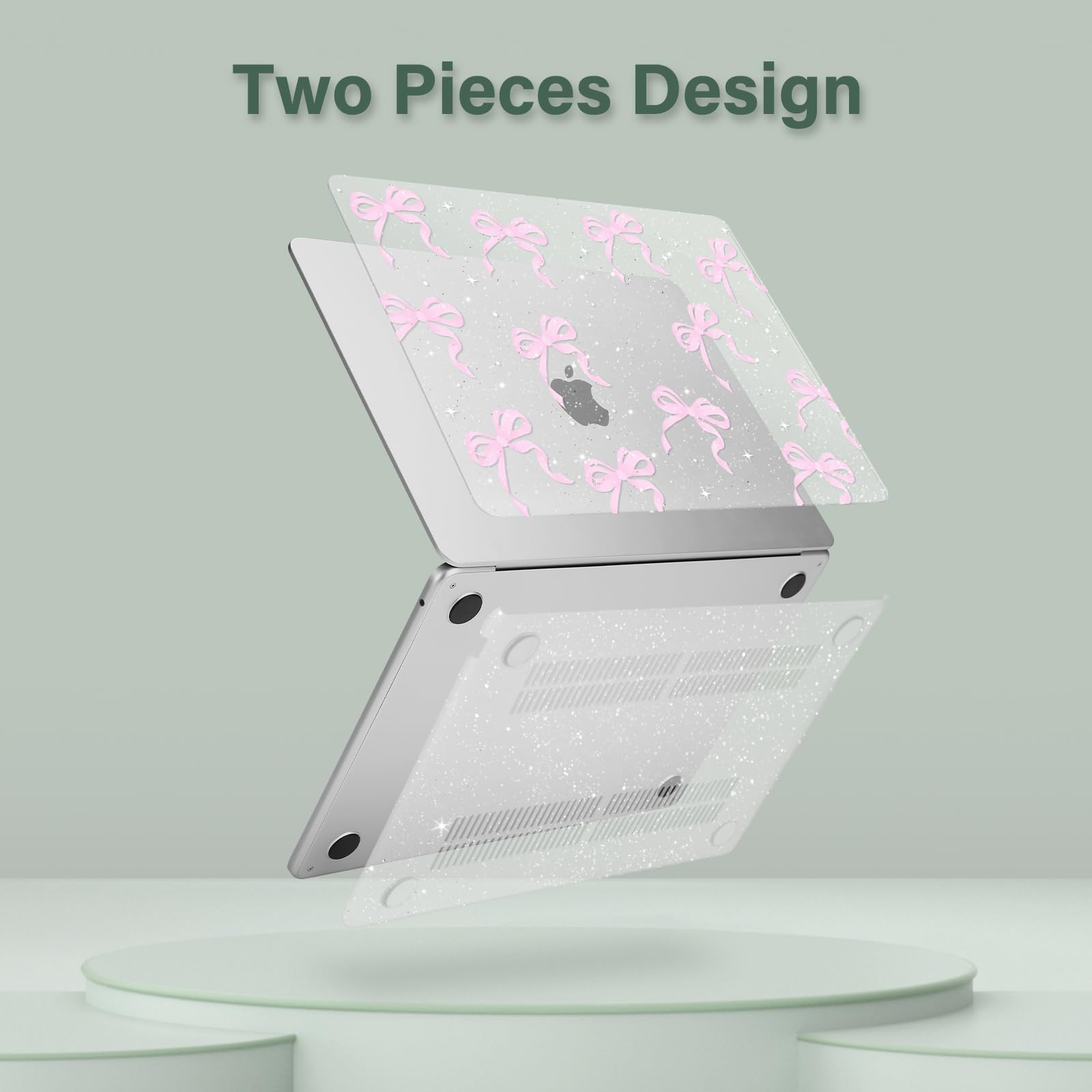 MOSISO Custodia Compatibile con MacBook Air 13 Cover 2025-2022 M4 A3240 M3 A3113 M2 A2681, Nastri Fiocchi Brillanti Plastica Rigida&Copritastiera&Pellicola per MacBook Air 13.6 Pollici Case, Rosa