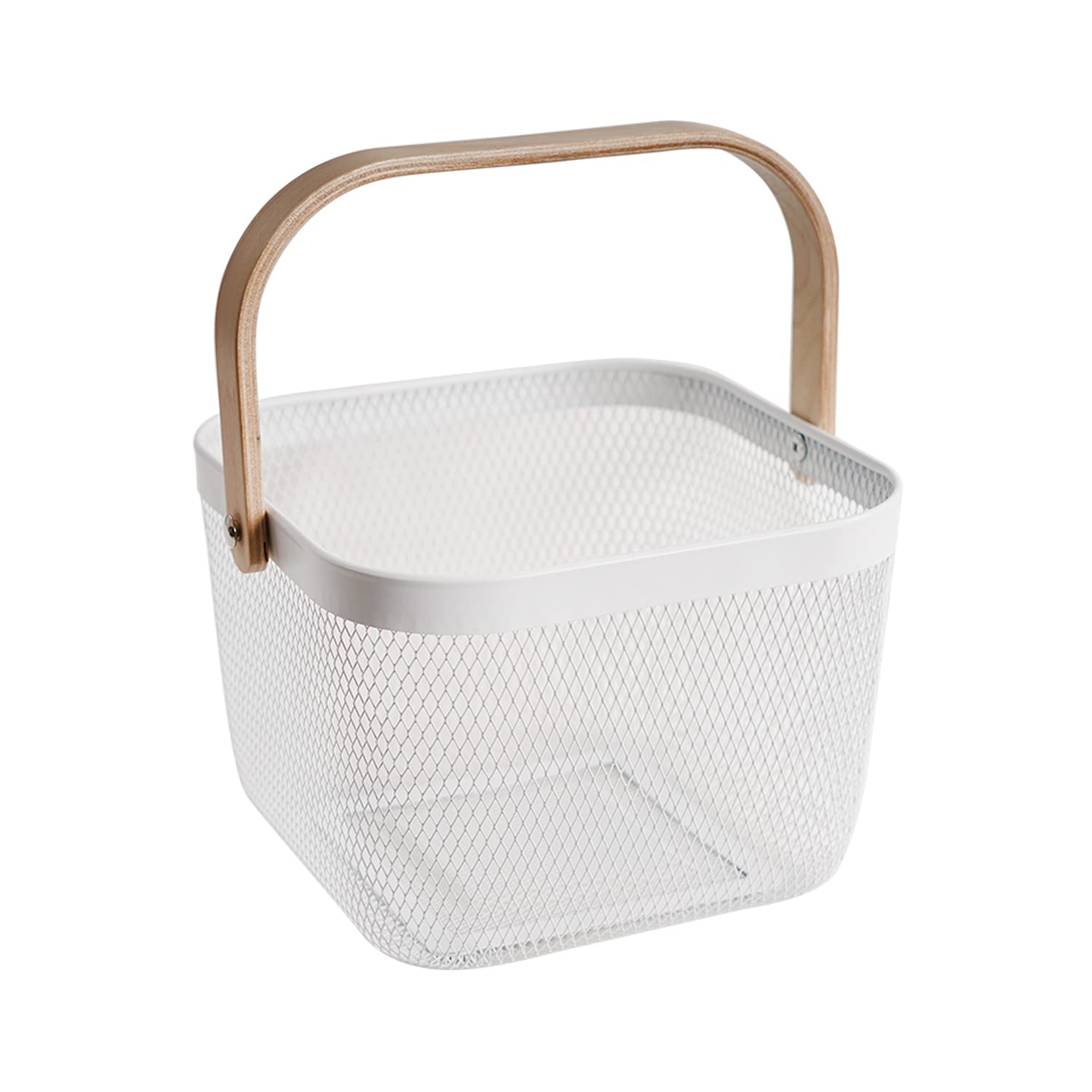 SANHSEHOME Metal Mesh Steel Harvest Basket, Square Wire Garden Basket with Handle – Multi-Functional Storage Organizer for Gathering Vegetables,