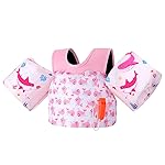 MoKo Toddler Swim Vest for Kids, Arm Floaties for Toddler 20-30-50 lbs, Water Wings with Emergency Whistle, Cute Arm Band Pool Floaties Swim Training Equipment for Beach, Pool, Pink Whale
