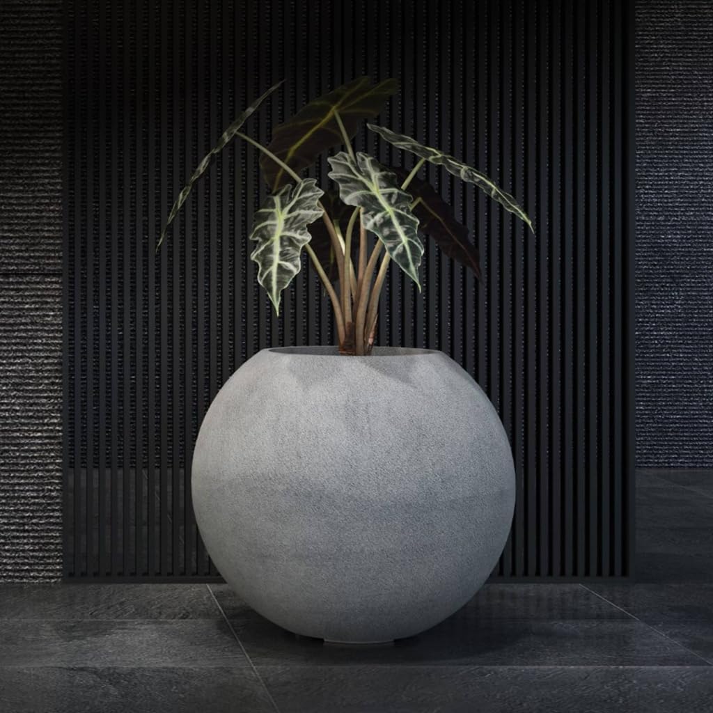 Orbo Globe Sphere Fiberglass Planter – Lightweight Indoor/Outdoor Plant Pot, Frost & Weather Resistant, Handmade Modern Decorative Planter – 35.4" X 35.4" X 31.3" – River Stone
