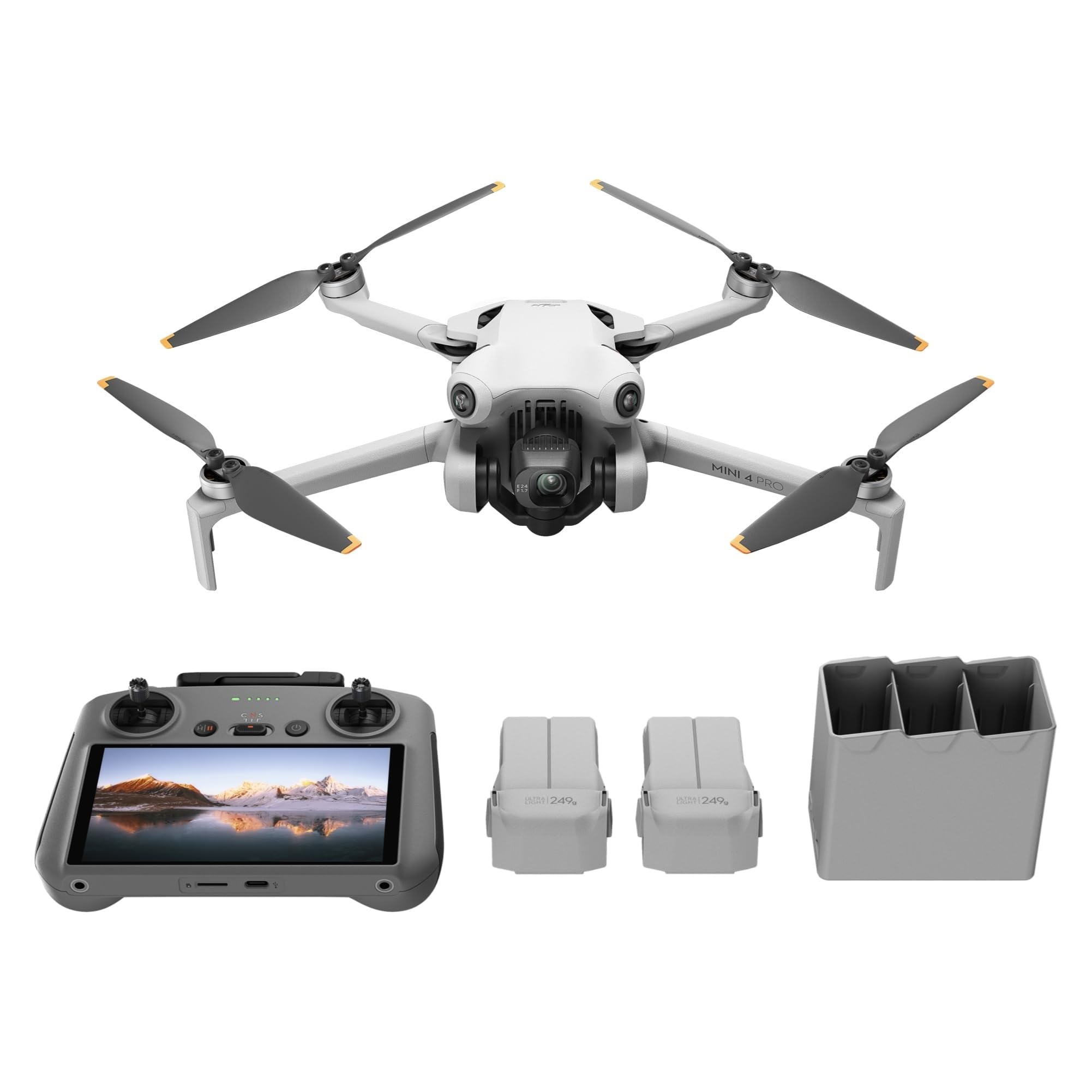 DJI Pack Mini 4 Pro Vuela Más con DJI RC 2 (control remoto pantalla), drones camara 4k, menos de 249 g, 34 min tiempo vuelo, 2 baterías adicionales, C0