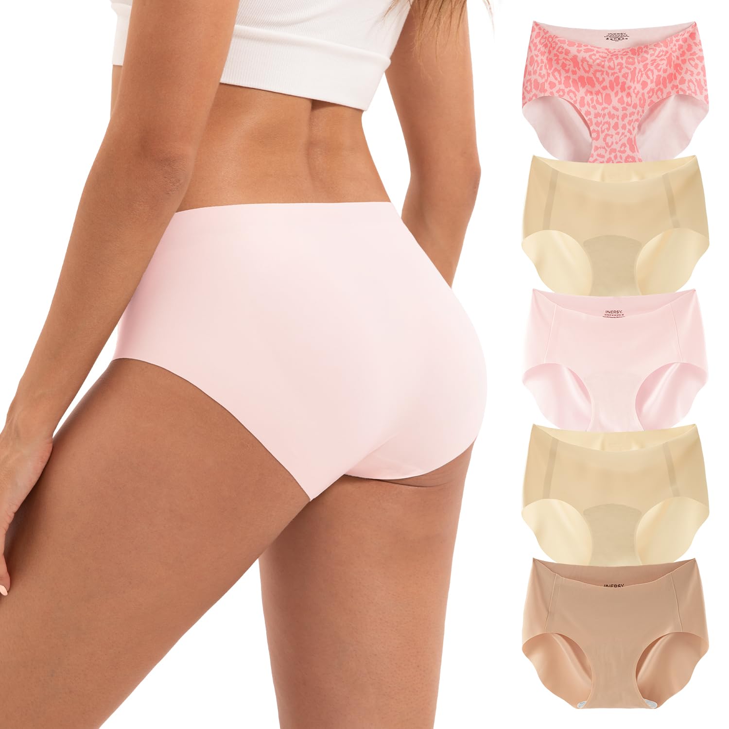 INNERSY Seamless Underwear for Women No Show Quick Dry Hipster Panties 5-Pack