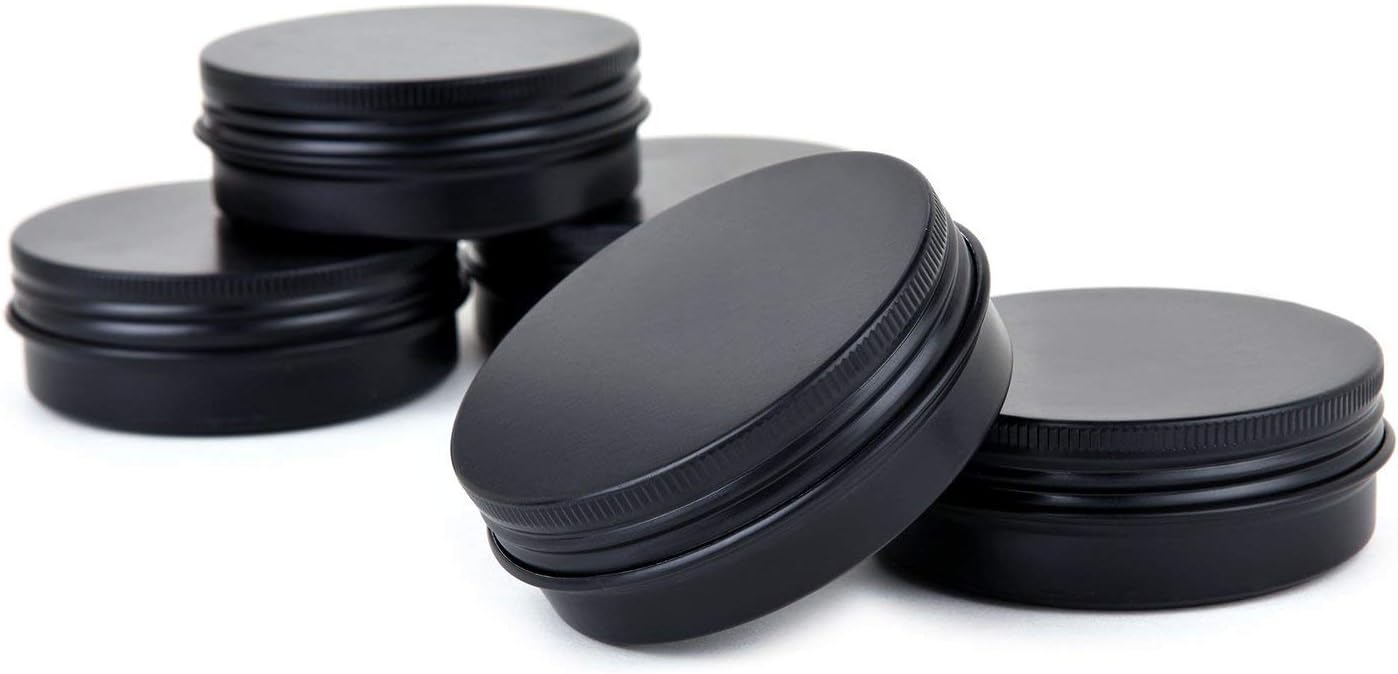 VHOB TMO Aluminum Tin Jars 2Oz 60G Screw Top Round Jars Metal Tin Cans Cosmetic Jar Container Candle Travel Tins Bulk Food Tins Containers with Lids(Black,14 Pack)