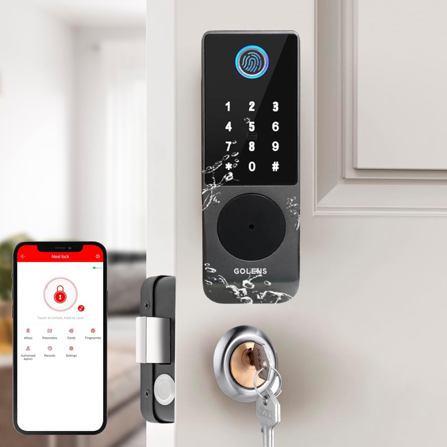 GOLENS X32 Waterproof Smart Rim Lock with Fingerprint, Bluetooth + WiFi, Mobile App, OTP, PIN, RFID Card and Manual Key Access for Steel, Metal, Wooden Doors (B0CCV4ZW5S) Amazon Price History, Amazon Price Tracker