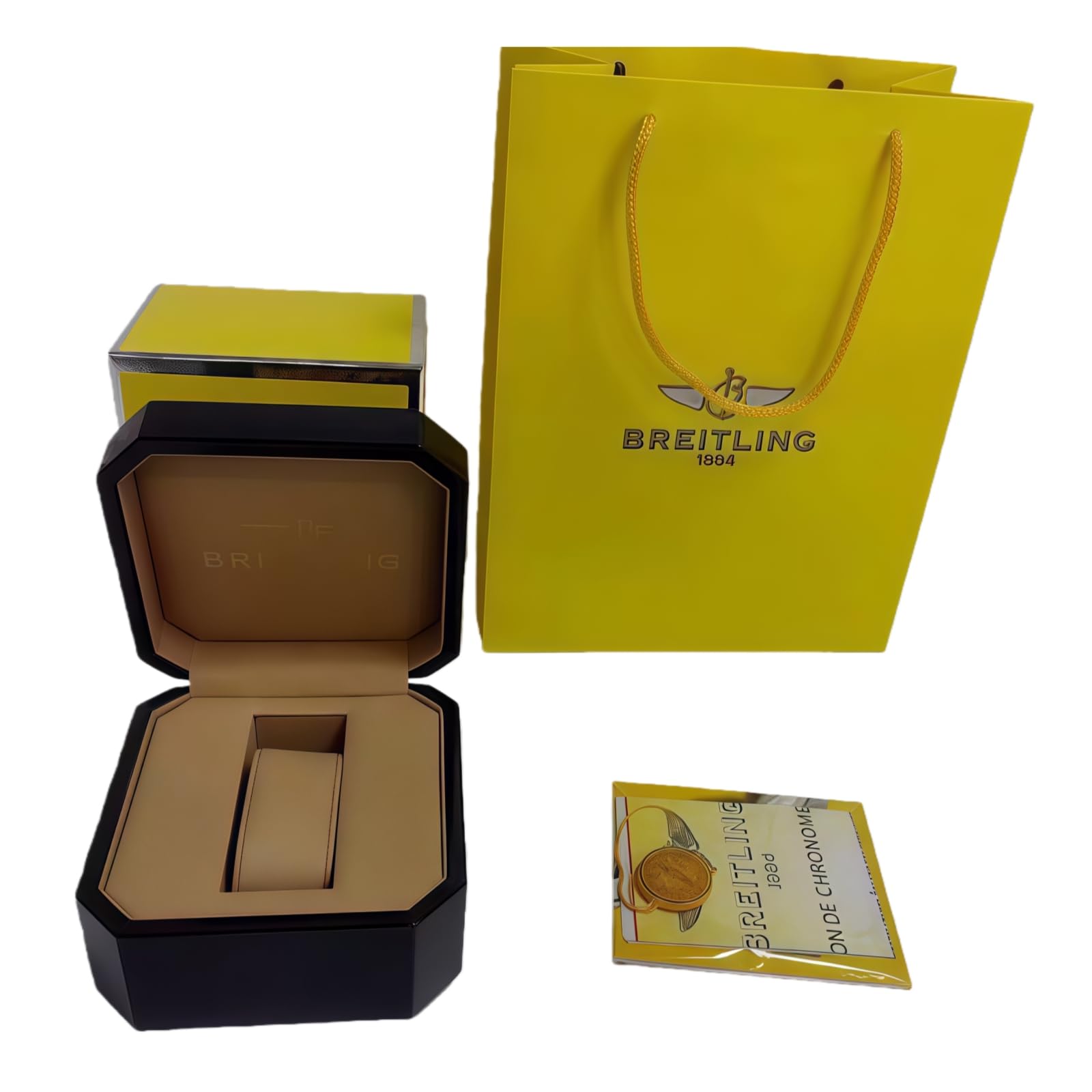 Caja Reloj Único Universal Exterior Negro Alto Brillo Set Caja Amarilla Protector Almacenamiento para Breitling