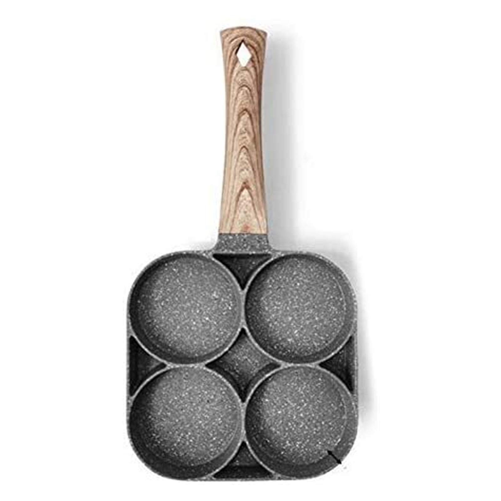 Showay Kitchen Nonstick Frying Pans 4 Hole Omelet Pan For Burger Eggs Ham Pancake Maker Wooden Handle Frying Pot Non-Stick Cooking Breakfast (Color : Default)