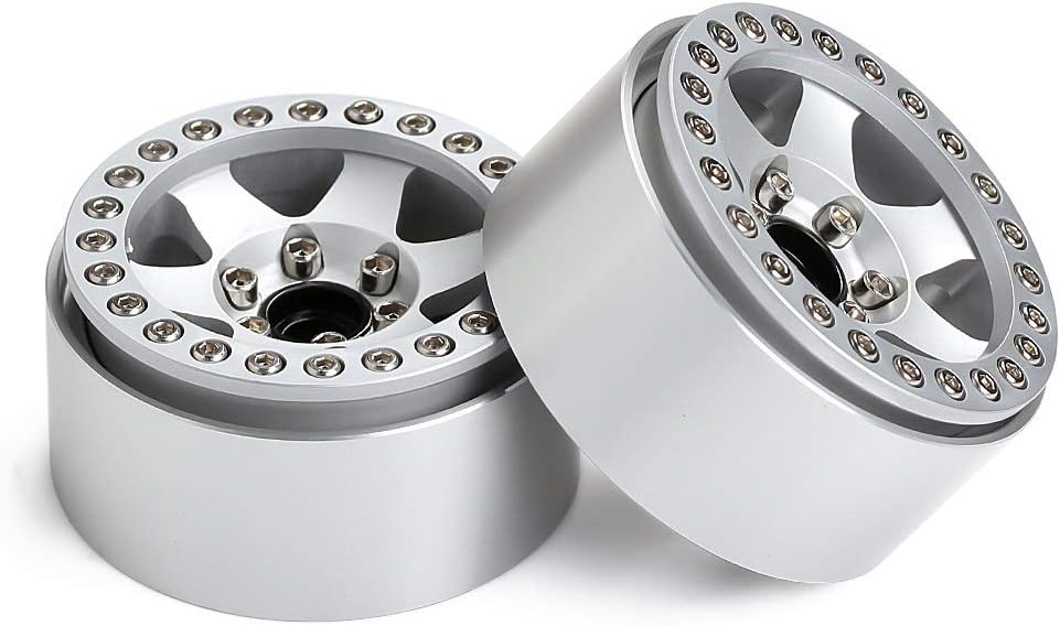 INJORA RC Wheel Rim 4pcs 1.9inch Beadlock Metal Wheel Hub Rim for 1/10 RC Crawler Axial SCX10 90046 AXI03007 TRX4 RedCat MST (Silver)