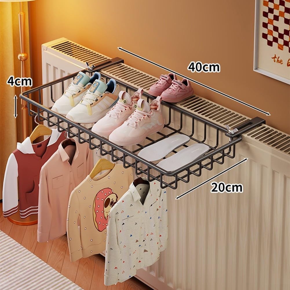 Toallero de radiador de hierro de 40/50 cm, soporte colgante sin taladro, para baño, estante de almacenamiento resistente al óxido para toallas y batas (negro S)