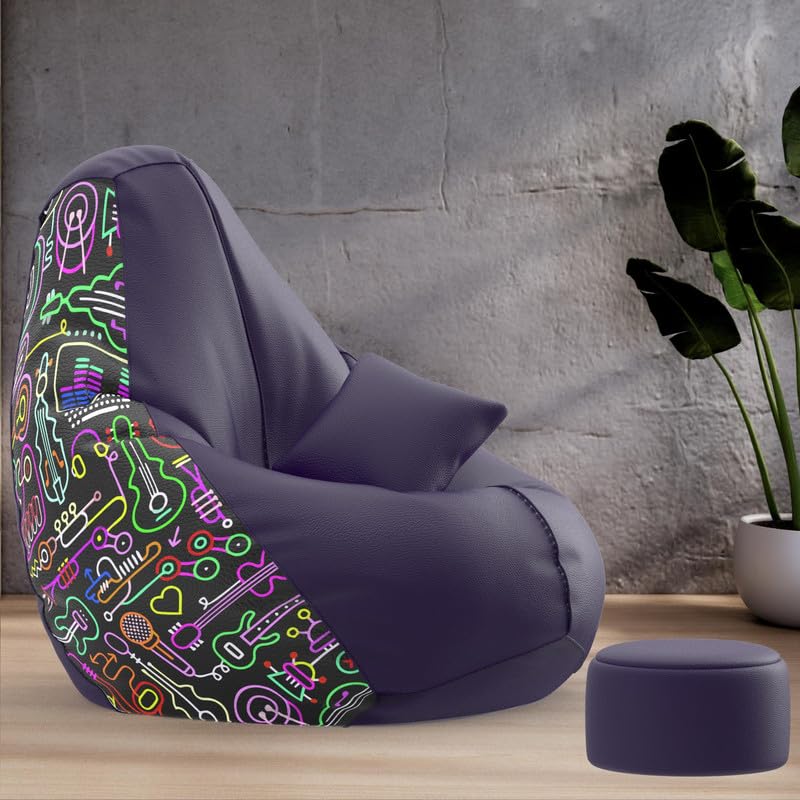 Image of Biggie Bean Bag Chair with Beans Filled 4XL Evergreen Classics Bean Bag-Loud Prints-Soft Landings-Styled with Free Cushion & Footrest (Matching Color : Printed Abstract Pattern 1001-Indigo)