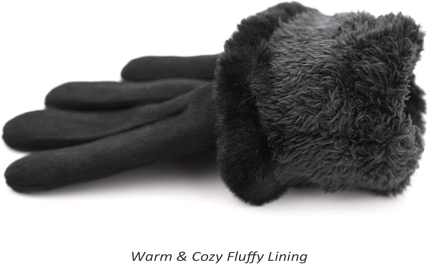 F Flammi Women's Winter Suede Gloves with Fur Cuffs - Soft, Warm, Touchscreen, Fleece Lined - Image 6
