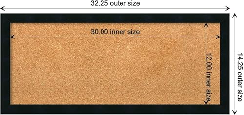 Miniatura 6 de Amanti Art Tablero de corcho natural para pared (32 x 14) con marco de madera negra y negra, tablero de corcho mediano para oficina, tablero de