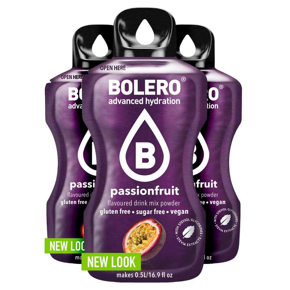 Bolero napój 24 saszetki 3 gr gramów kije owoce przygotowany proszek rozpuszczalny do świeżego napoju w wodzie produkt, 72 g słodzony stewii (Passionfruit)