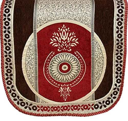 Image of Chenille Sofa Cover - 3+1+1 Set, Velvet & Chenille, Dustproof, Wear Resistant, Coffee & Maroon, Floral Pattern, Everyday Use, 5 Cushion, 16 Piece, 27 Inch Width, Sofa Cover