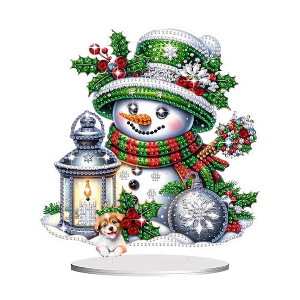 AMZGSHOP DIY 5D Christmas Kit, Snowman Art Tabletop Ornament for Adults & Beginners, Acrylic Single Sided Diamond Design Home Decor for Christmas Gifting & Home Décor