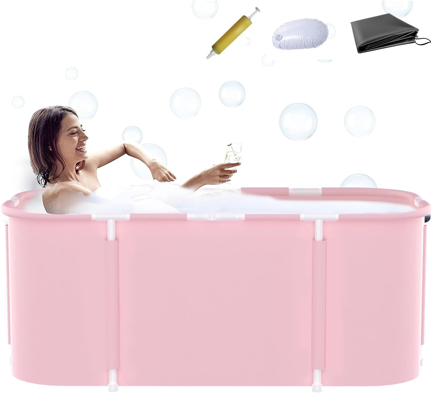 Portable Bathtub For Shower Stall, Large Foldable Freestanding Soaking Bathing Tub for Adults, Separate Family Bathroom Japanese SPA Collapsible Tub, Ideal for Outdoor/Indoor Hot Ice Bath