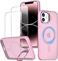 Capa magnética para iPhone 12 e 12 Pro Capinha - Inclui 2 protetores de tela [Suporte para celular] [Compatível com carregamento sem fio] Case Skin-touch para iPhone 12 e 12 Pro - Rosa