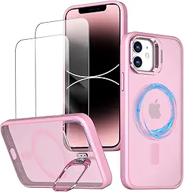 Capa magnética para iPhone 12 e 12 Pro Capinha - Inclui 2 protetores de tela [Suporte para celular] [Compatível com carregamento sem fio] Case Skin-touch para iPhone 12 e 12 Pro - Rosa