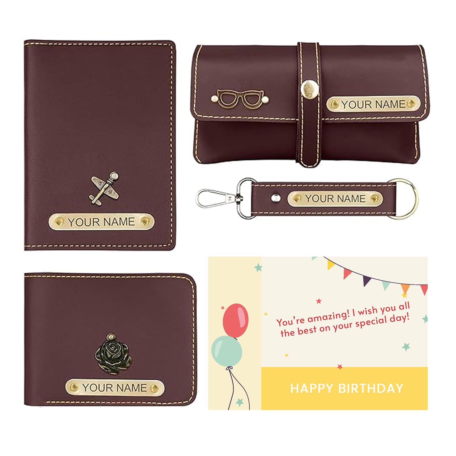 Personalized Wallet Passport Cover Eyewear Case & Keychain Gift Set | Romantic Valentine’s Day Gift for Boyfriend Husband | Love Anniversary Birthday Gift for Him (Brown)-image-24