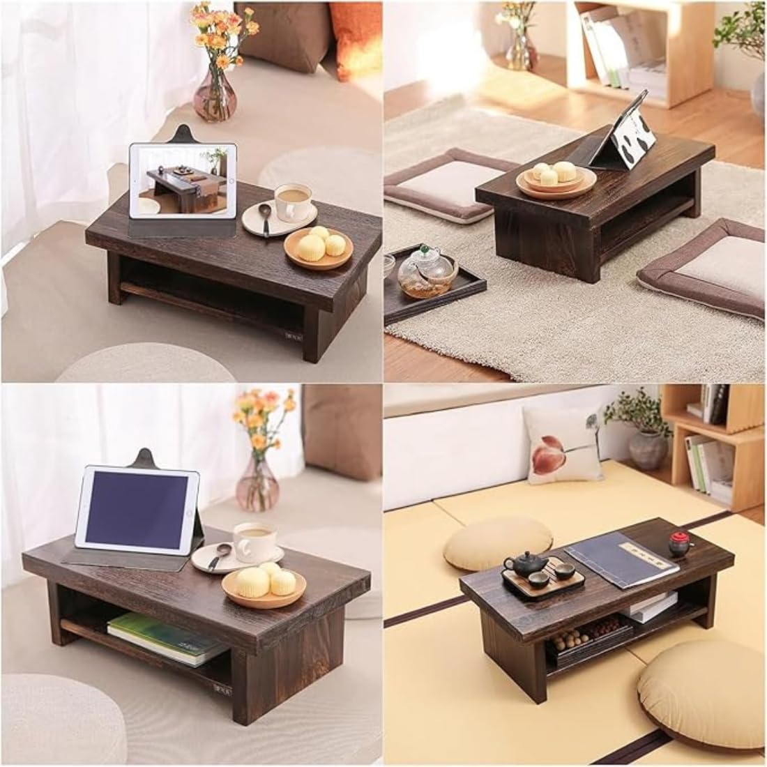 Wooden Expert Retro Japanese Wooden Low Table Wood Table for Living Room Coffee Table for Bay Window and Tatami Zen Tea Table,Dark Brown (68 * 35 * 20cm) 2