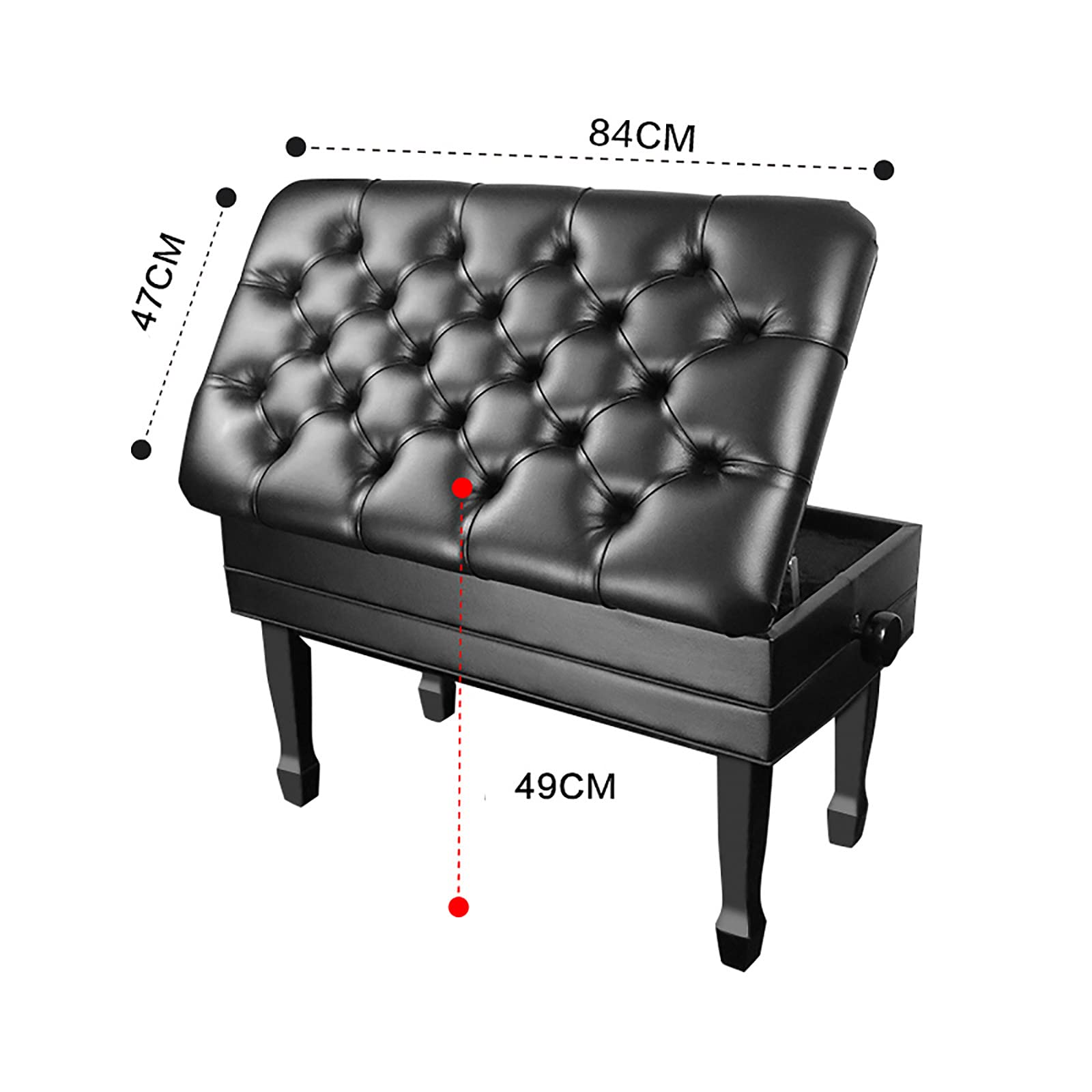 Sgabello per pianoforte in vera pelle, con vano portaoggetti per libri musicali, altezza regolabile, adatto per insegnanti e bambini (nero)