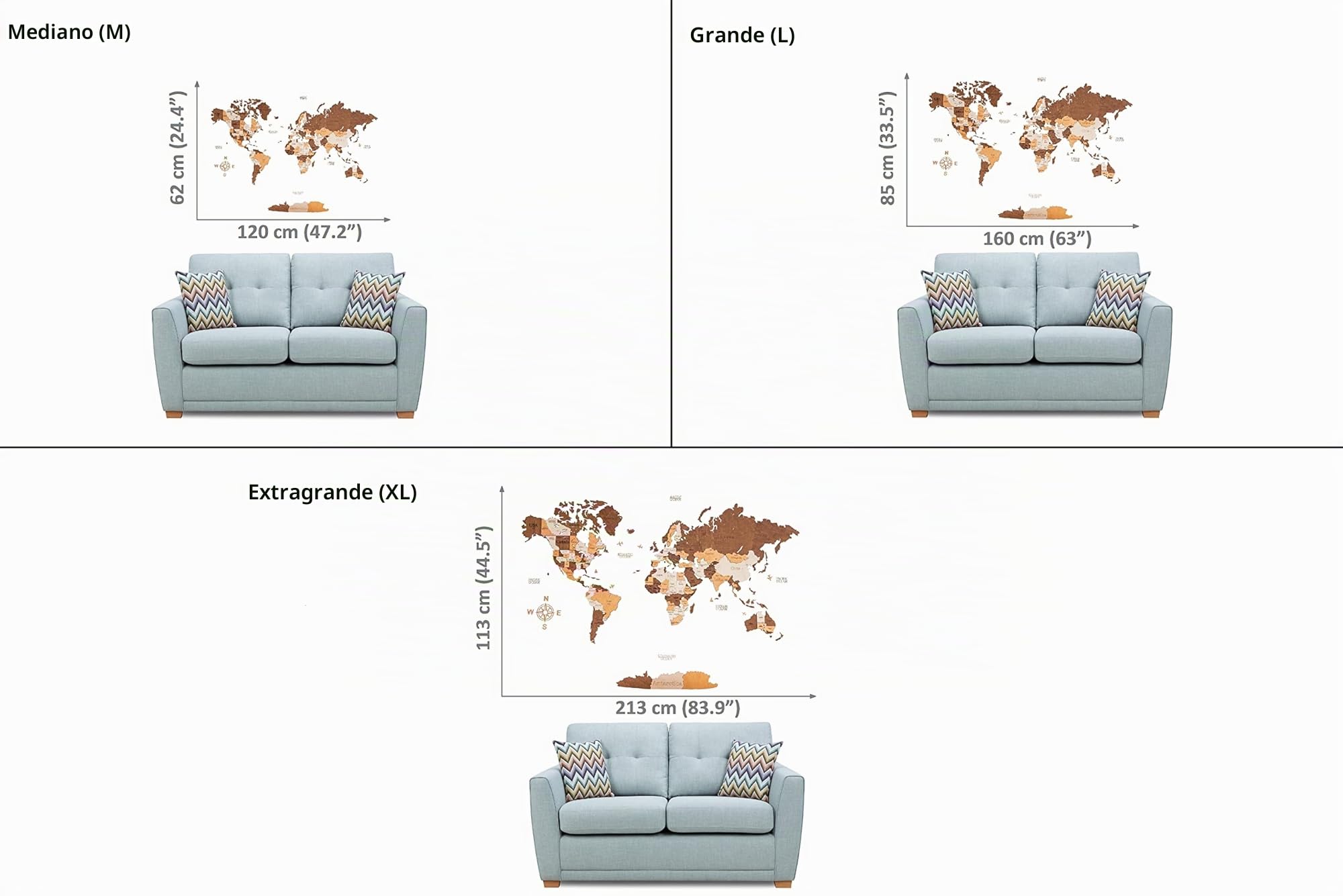 Woodvio Mapa Mundial de Madera 3D, Arte Decorativo para Pared para Decoración de Hogar y Oficina - tamaño Grande (160x85cm)
