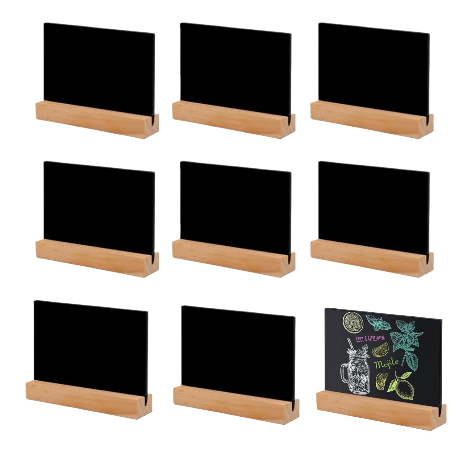 Mini Chalkboards with Stand, 8 Pieces Wooden Chalkboard Small, Mini Boards for Writing on Table Stand, Chalkboard Small Set as Place Card Price Tags for Wedding Buffet Birthday (10 x 7.5 cm)