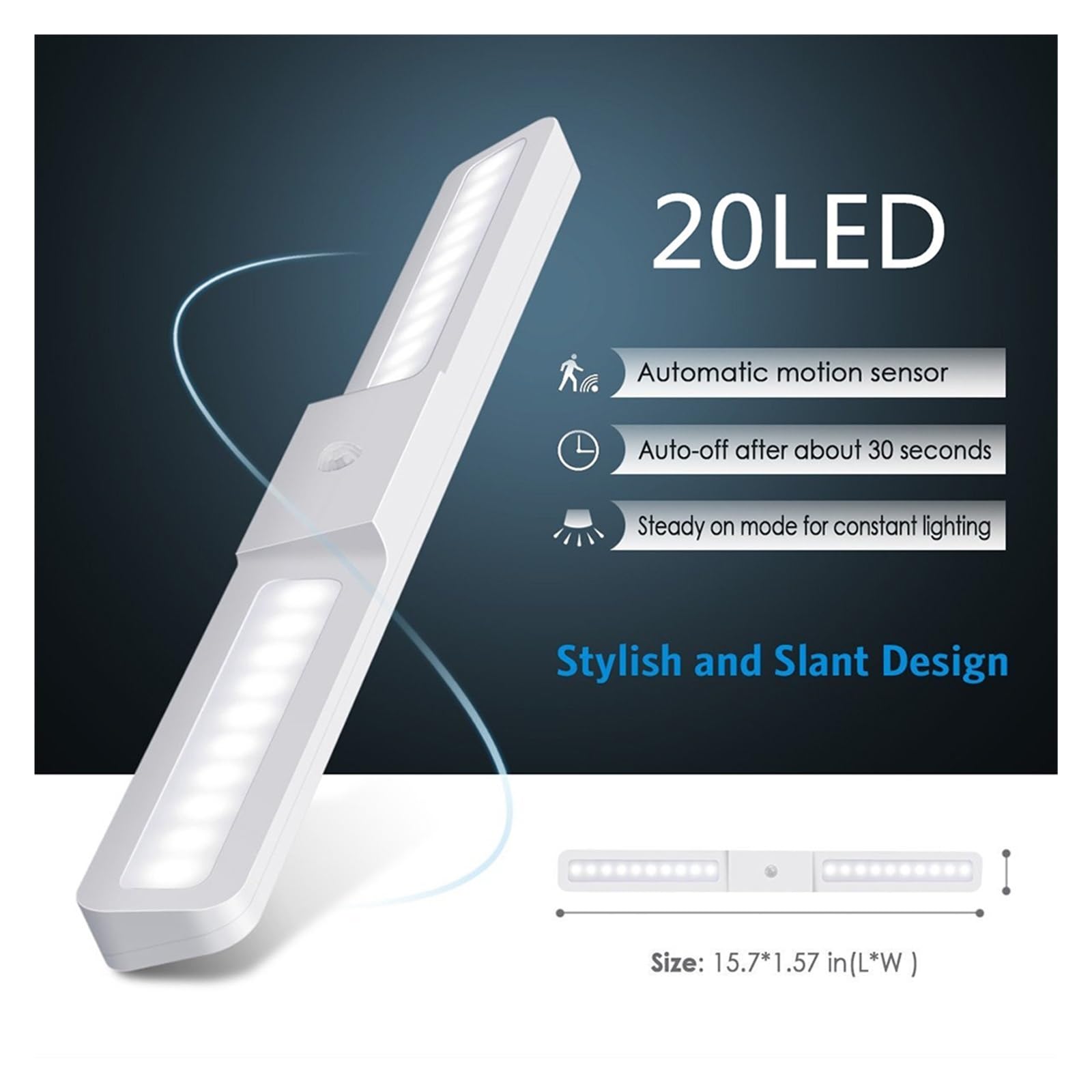 Luz LED De Inducción For Armario, Sensor Movimiento, Dormitorio, Cocina, Iluminación For, Cinta Magnética Recargable, 40CM, 20LED Detector De Movimiento