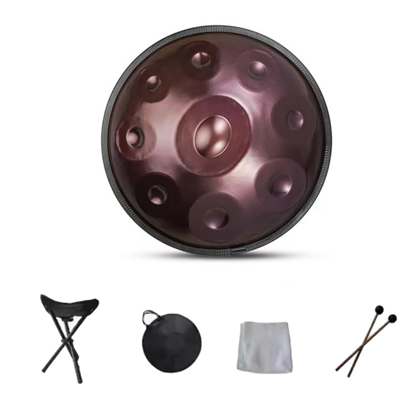 Ręczny instrument perkusyjny 440 Hz stalowa patelnia perkusyjna, zestawy, D-moll, 9 nut, 56 cm, perkusja ze statywem, do medytacji, jogi, uzdrawiania dźwiękiem (fioletowy)