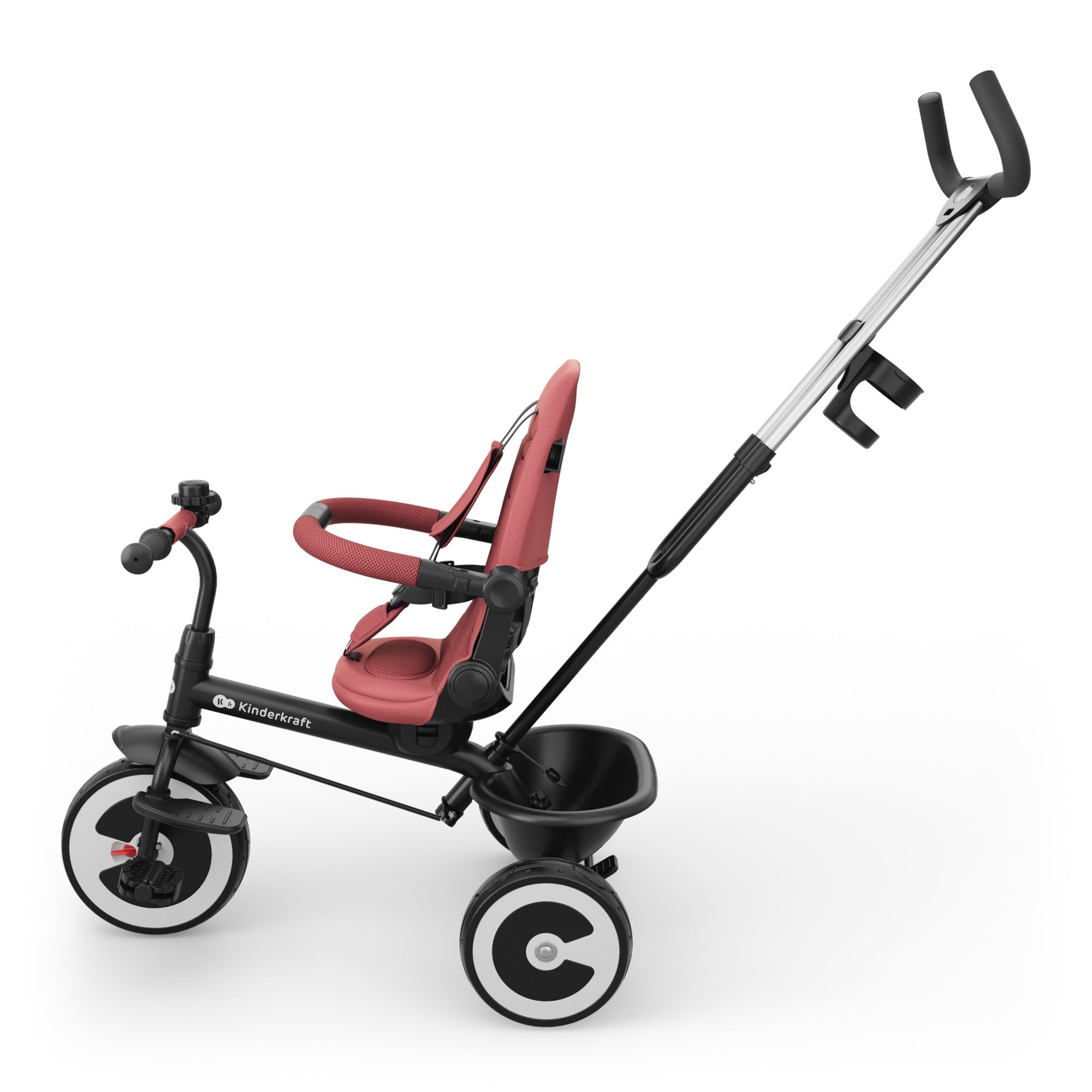 Kinderkraft Aston 2 Pro Triciclo Evolutivo, Bicicleta Sin Pedales, Bicicleta Bebe, para Niños, Cinturón, con Accesorios, Portavasos, Cesta, 9 Meses a 25 kg, Rosa