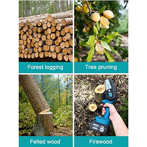 LDMY Mini Elektrische Kettensäge Akku Akku Wiederaufladbare Power 4-Zoll-Kettensäge Spritzschutz & Sicherheitsschalter Taste, für Courtyard Tree Branch Holzschneiden (2 Batterien und 3 Kette) – Bild 5