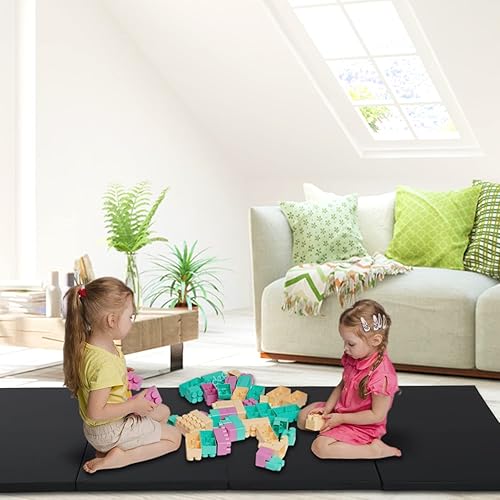 Miniatura 5 de HCY Tapete de gimnasia de 4 x 8 x 2 pulgadas, de piel sintética con asas de transporte para yoga, gimnasio en casa, entrenamientos básicos,