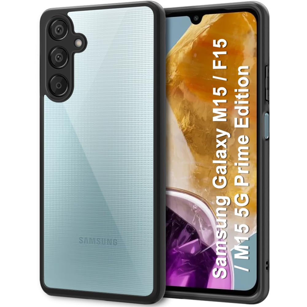 TheGiftKart Hybrid Shockproof Sleek Armor Back Cover Case for Samsung Galaxy M15 / F15 / M15 5G Prime Edition | 360° Protection | Crystal Clear Hard Back Transparent Cover (PC & TPU, Black Bumper) (B0CZRLBLFC) Amazon Price History, Amazon Price Tracker