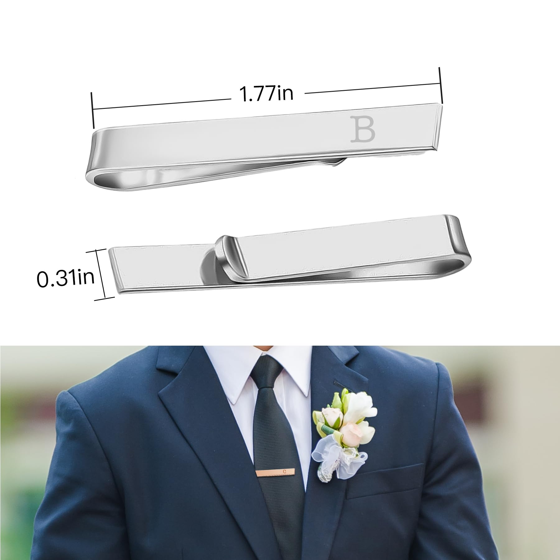YUUNEI-HOME 4 Pcs Initial Tie Clips for Men, 'S' Elegant Personalized Letters Tie Clip Bar Set for Groomsmen gifts, Anniversary Business and Daily Life-Best Gifts