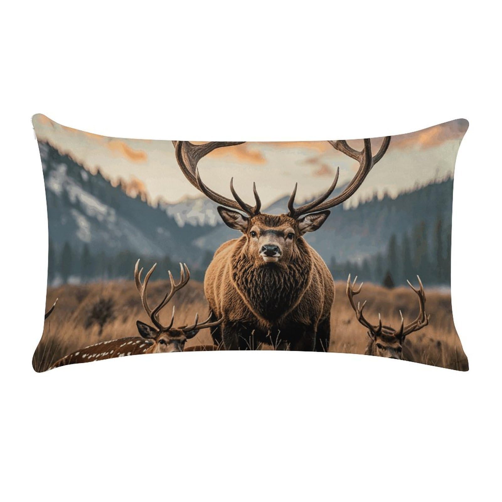 Wildlife Hunting Deer Bear Elk Pillow Cases for Sofa, Super Soft Plush Pillow Cover with Zipper, Luxury Cozy Pillow Shams for All Seasons, Lightweight Pillowcases for Bedroom, 12" X 20"