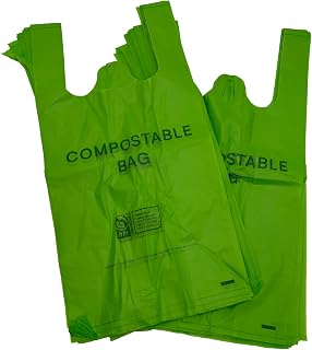 Compostable Green T-Shirt Bags 10” x 20” - 500 Count – Eco-Friendly Plastic-Free Commercial Shopping Bags for Grocery, Trash, & Retail, 10.5 lbs Case