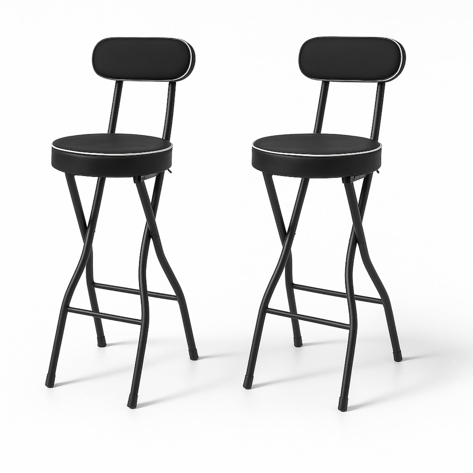 Lot de 2 tabourets de bar pliables avec dossier, 65 cm de haut, chaise haute pliantes pour bar et comptoir, capacité de charge 125 kg (noir 65 cm)