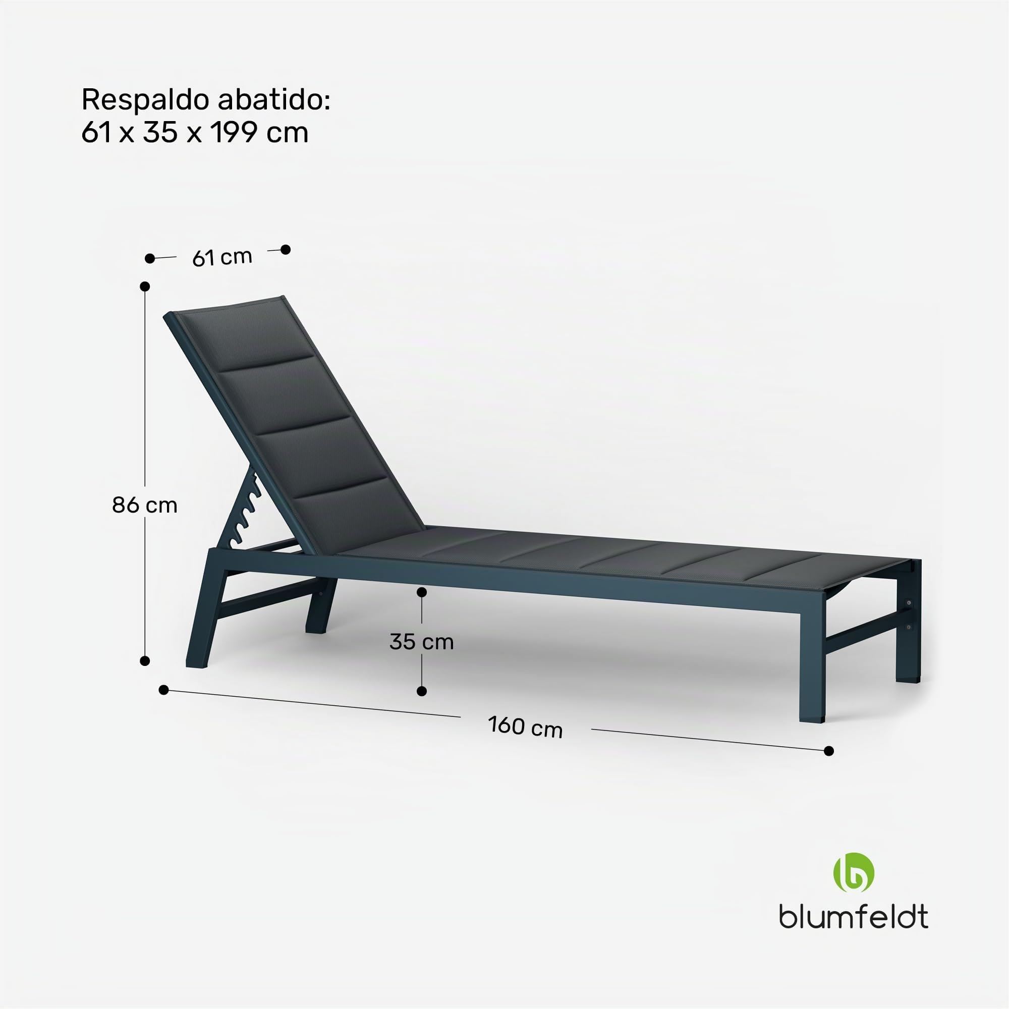 blumfeldt Renazzo Lounge - Tumbona de jardín, 186 x 56 cm, Respaldo de Altura Regulable, Impermeable y Acolchada, Malla ComfortMesh, Antracita