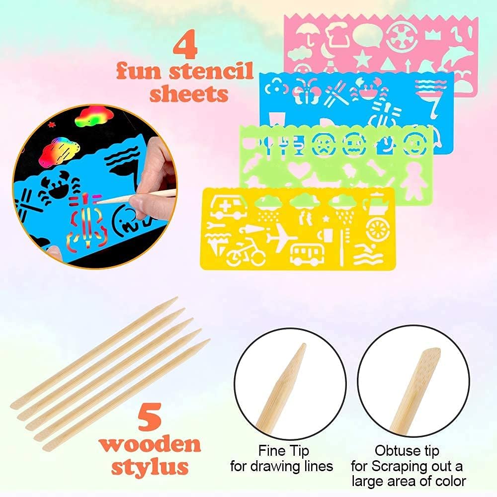 Mocoosy 60 Pcs Rainbow Scratch Art