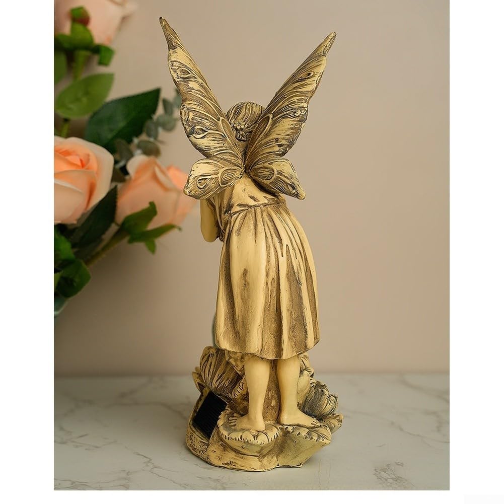 per lampada per solare per giardino Fata Resina 26cm Luce Calda(Yellow)