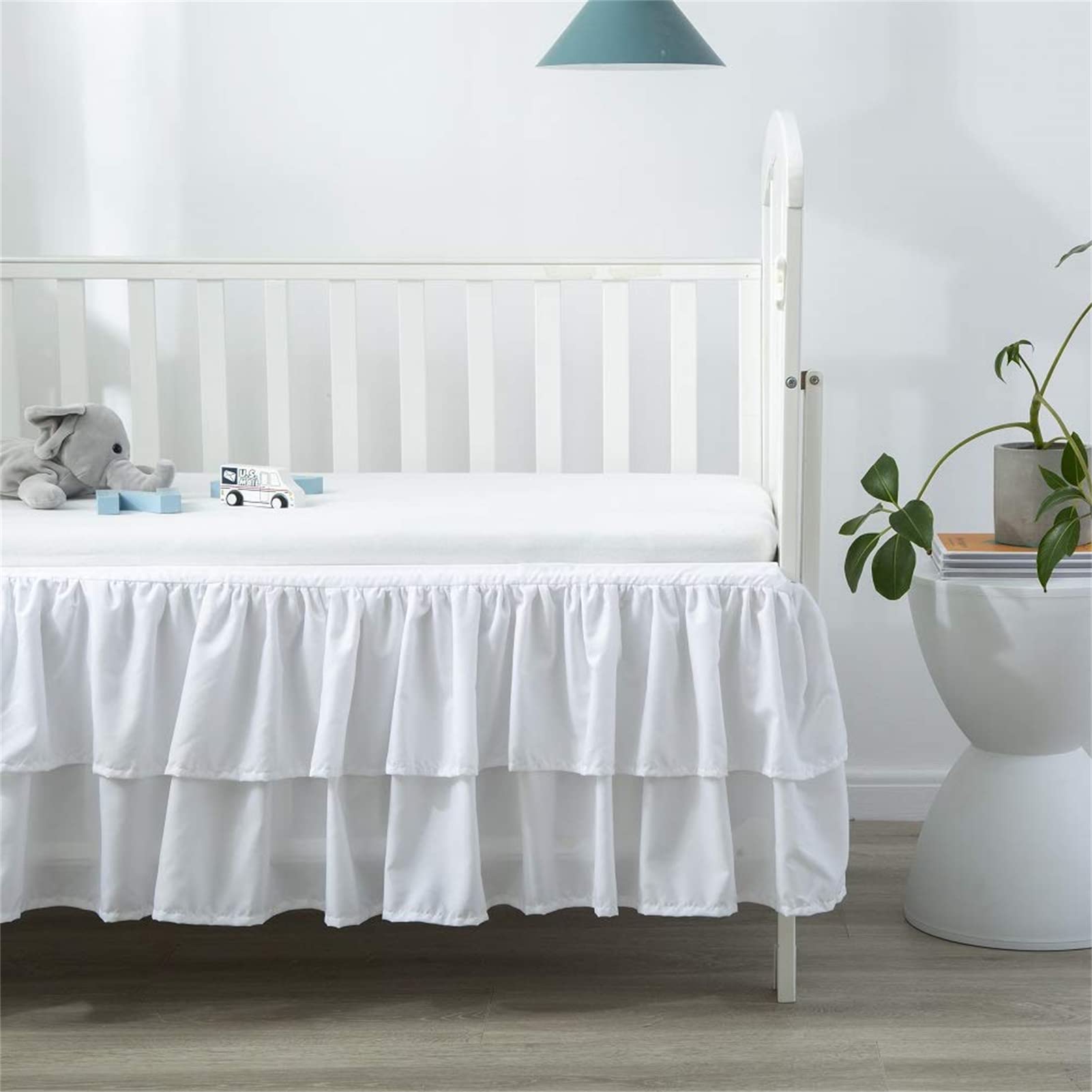 Jupe De Lit pour Bébé à Volants Anti-poussière, Jupe De Lit à Volants avec Pompons à Pompons pour Bébés Garçons Ou Filles, Goutte De 35,6 Cm (White A-1,52"x28" Crib)