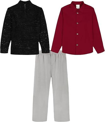 Miniatura 2 de Calvin Klein Conjunto de suéter de 3 piezas para niños con camisa y pantalones con botones a juego