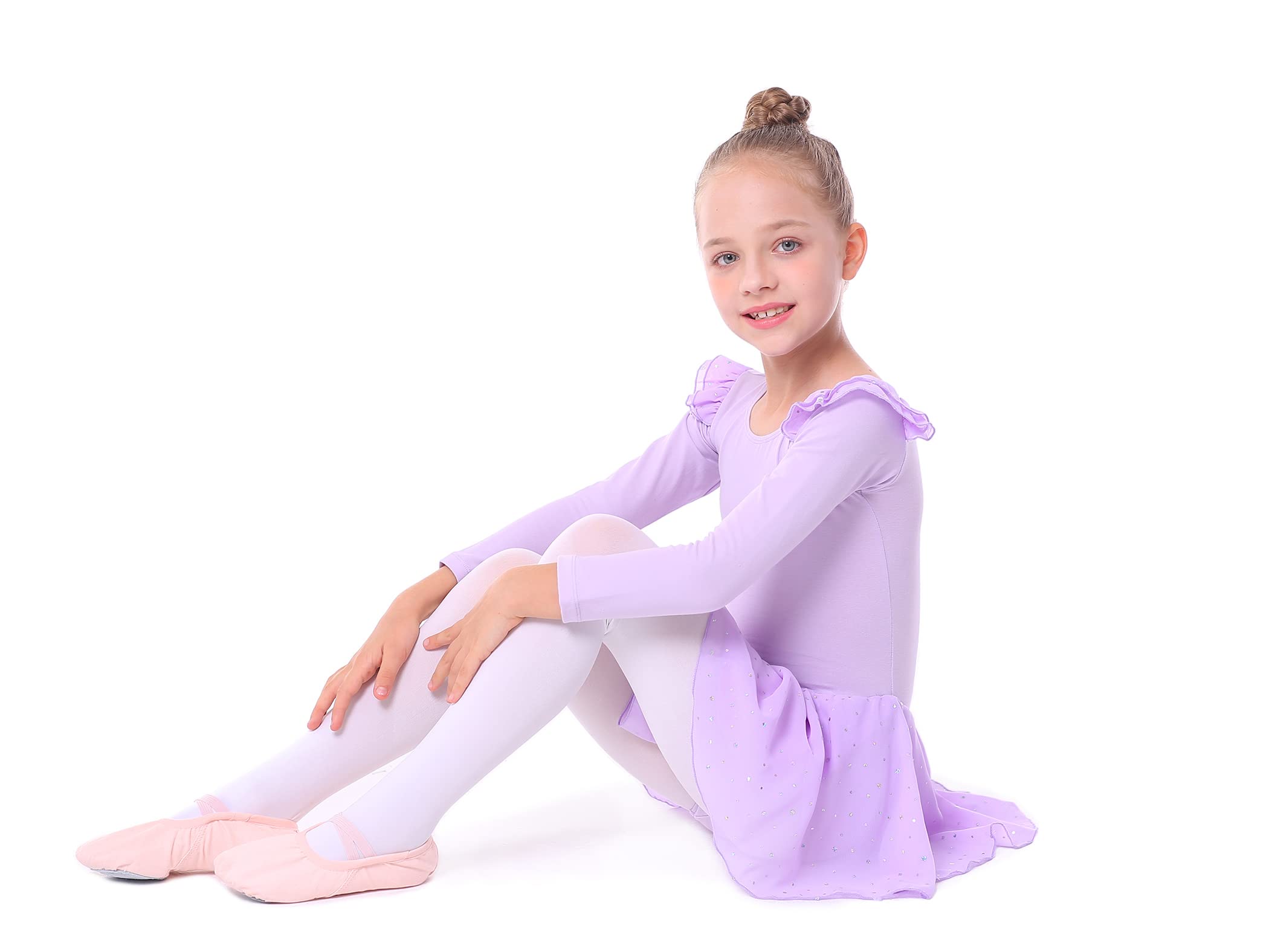 danswan Leotardos de ballet de manga larga para niñas pequeñas, vestido de baile con tutú y falda con purpurina