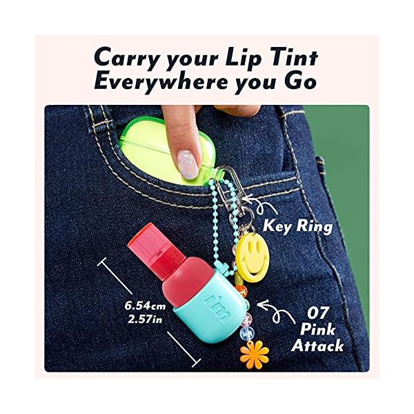 I'M MEME Water Gel Tint - Color Key Ring | Gift, Highly-pigmented, Long Lasting, Travel-Friendly, Lip Stain, 07 Pink Attack, 0.09 Oz