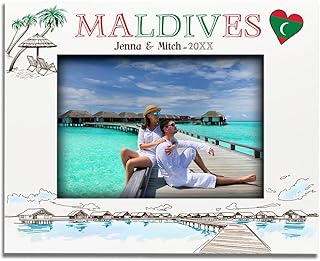BELLA BUSTA-Personalized Travel Picture Frame– Custom Maldives Photo Frame with City and Country-Honeymoon, Anniversary Vacation, Adventure, Favor Keepsake (Maldives (5x7 HORIZONTAL))
