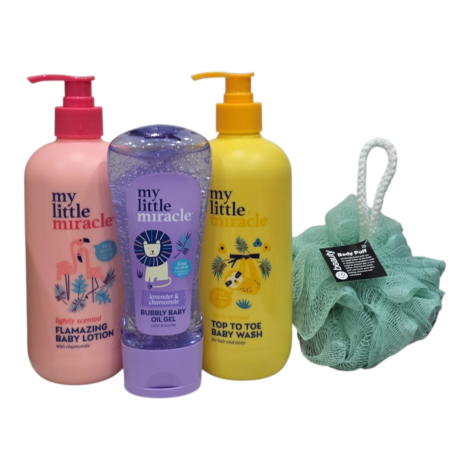 My Líttle Míracle Baby Care Trio Set - Lotion 500ml, Oil Gel 200ml & Top to Toe Wash 500ml With Free Beauty Body Puff(Any Colour)