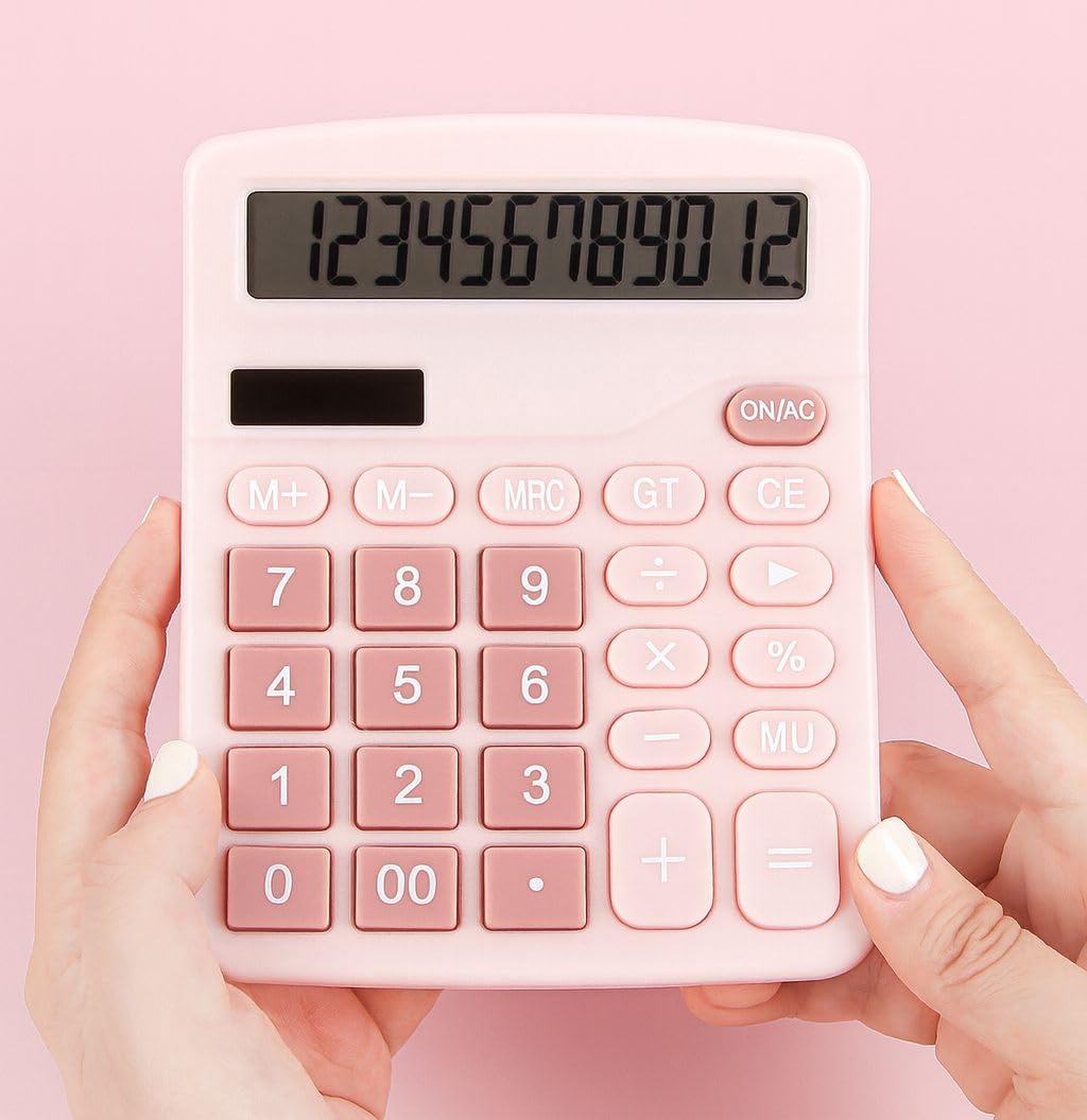 SYGA 12-Digit Pink Calculator – Internet Celebrity Style Large Display Mechanical Keyboard Calculator for Students & Office, Multi-Function (Pink)-image-1