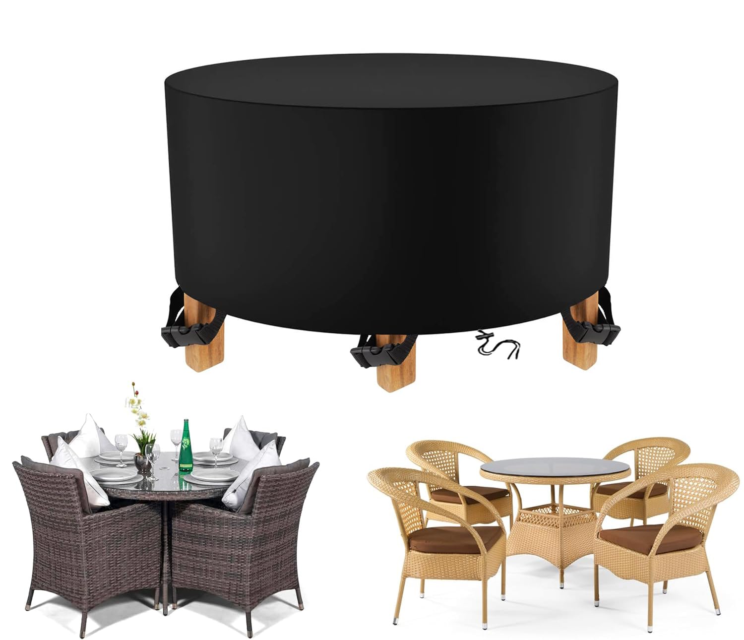 Wodoodporne pokrowce na meble ogrodowe Ø 70 x 125 cm, wytrzymałe okrągłe pokrowce na stół i krzesła Oxford 420D, ochrona przed warunkami atmosferycznymi, na meble tarasowe